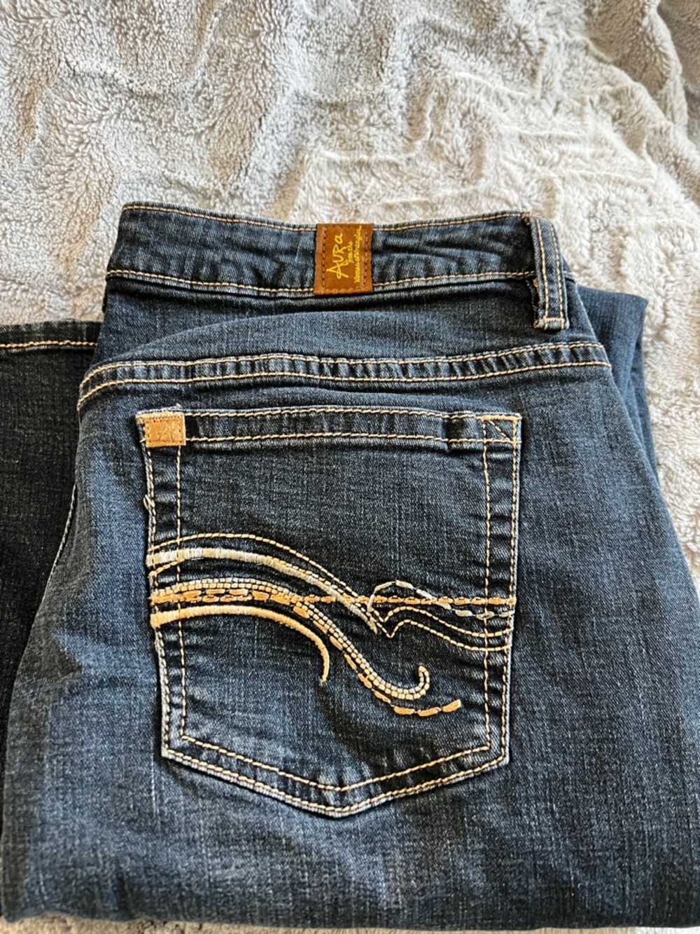 Wrangler - Aura Dark Blue Straight Leg Jeans with Embroidered Back Pocket